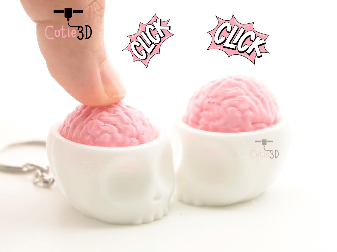 Digital Downloads - Cutie3D Halloween Skull Brain Keycap Fidget Clicker Keychain - Cute Backpack Keychain