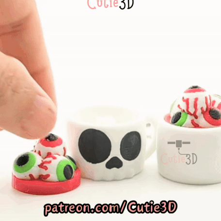 Digital Downloads - Cutie3D Halloween Skull Cup With Eyeballs Keycap Fidget Clicker Keychain - Cute Backpack Keychain