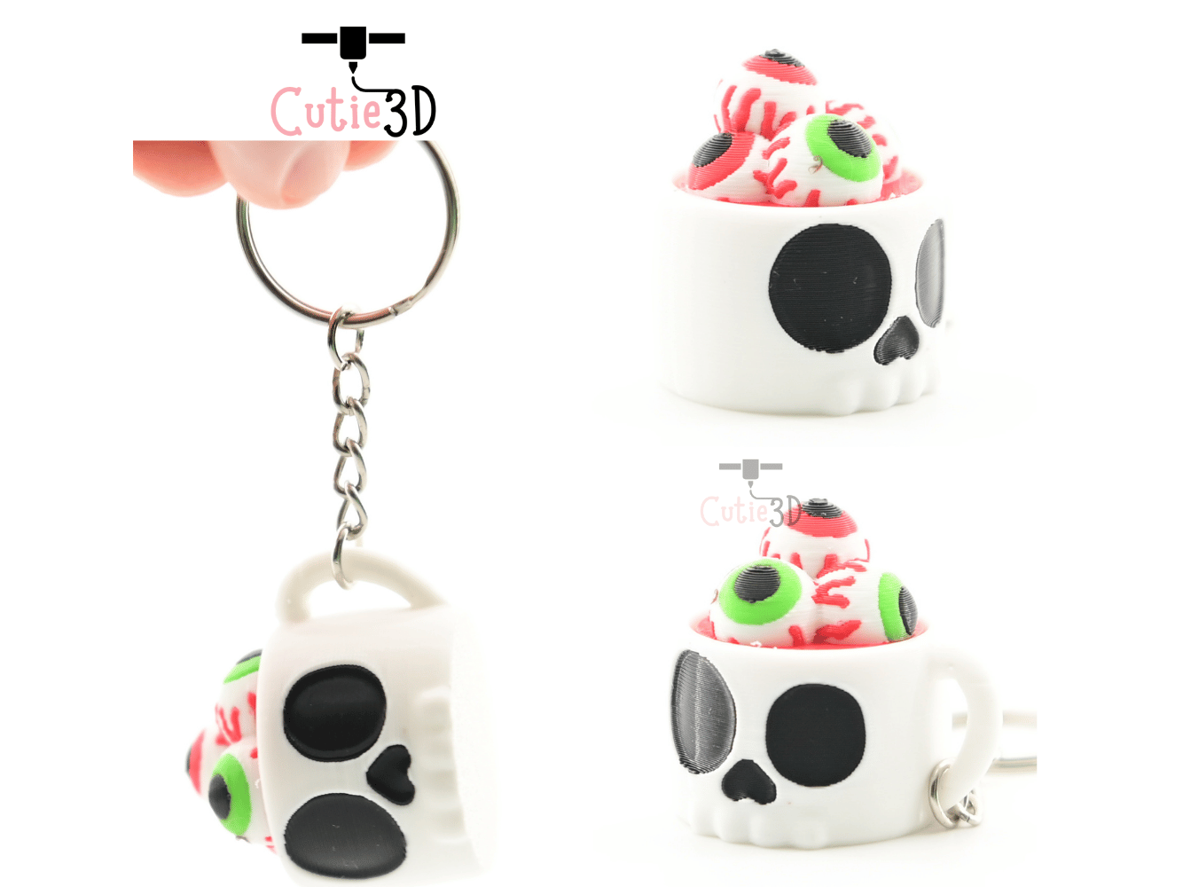 Digital Downloads - Cutie3D Halloween Skull Cup With Eyeballs Keycap Fidget Clicker Keychain - Cute Backpack Keychain