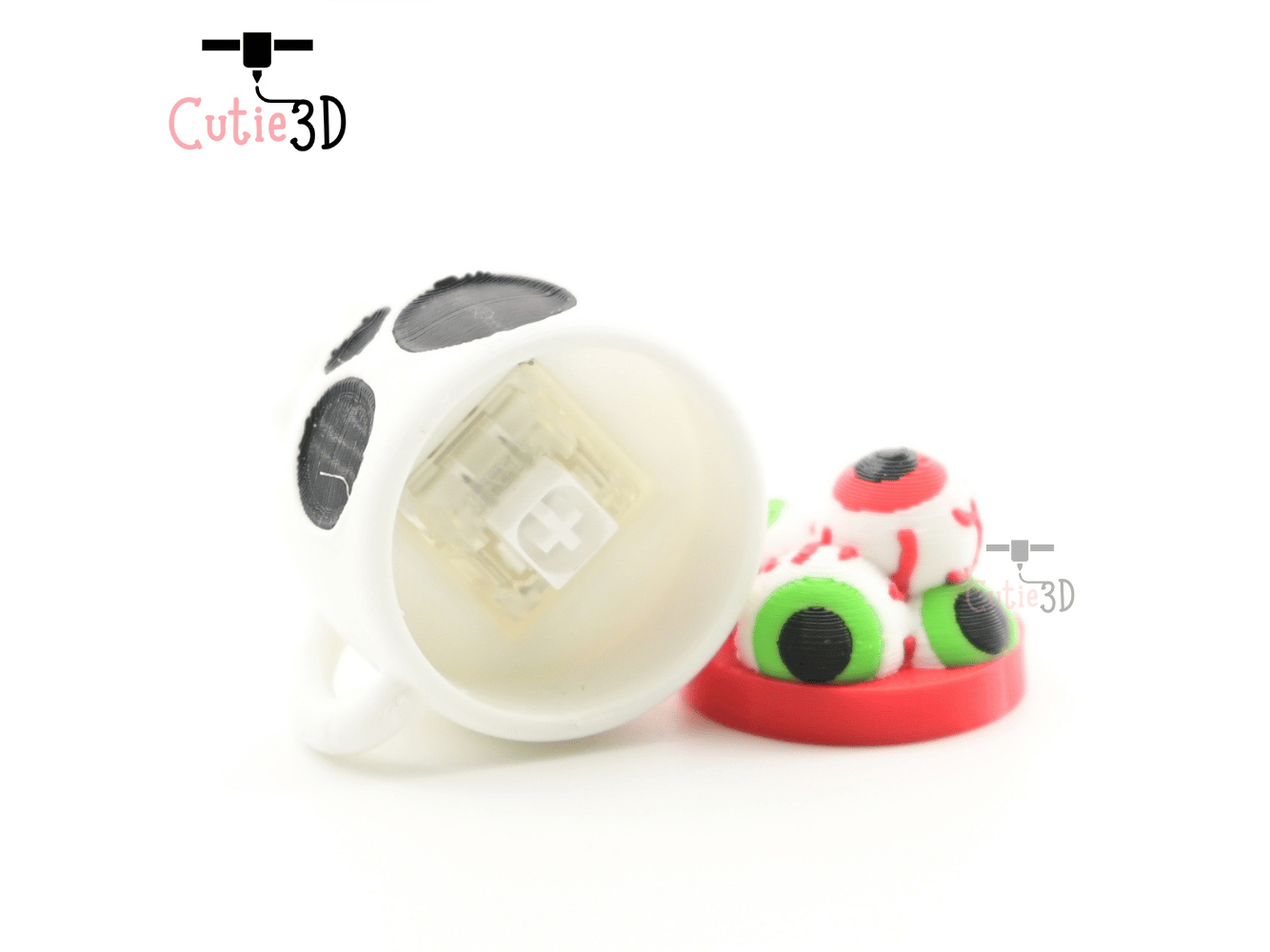 Digital Downloads - Cutie3D Halloween Skull Cup With Eyeballs Keycap Fidget Clicker Keychain - Cute Backpack Keychain