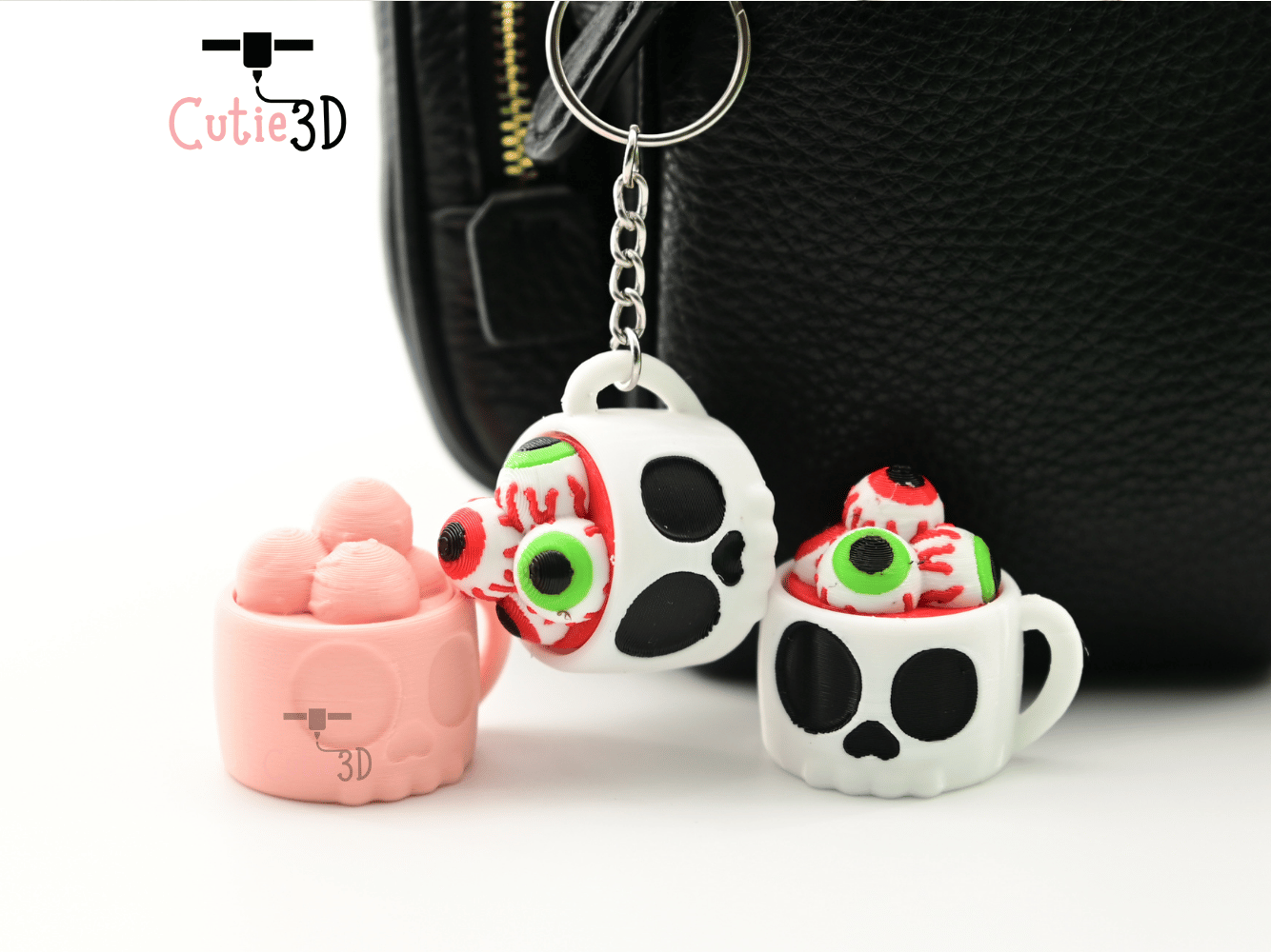 Digital Downloads - Cutie3D Halloween Skull Cup With Eyeballs Keycap Fidget Clicker Keychain - Cute Backpack Keychain