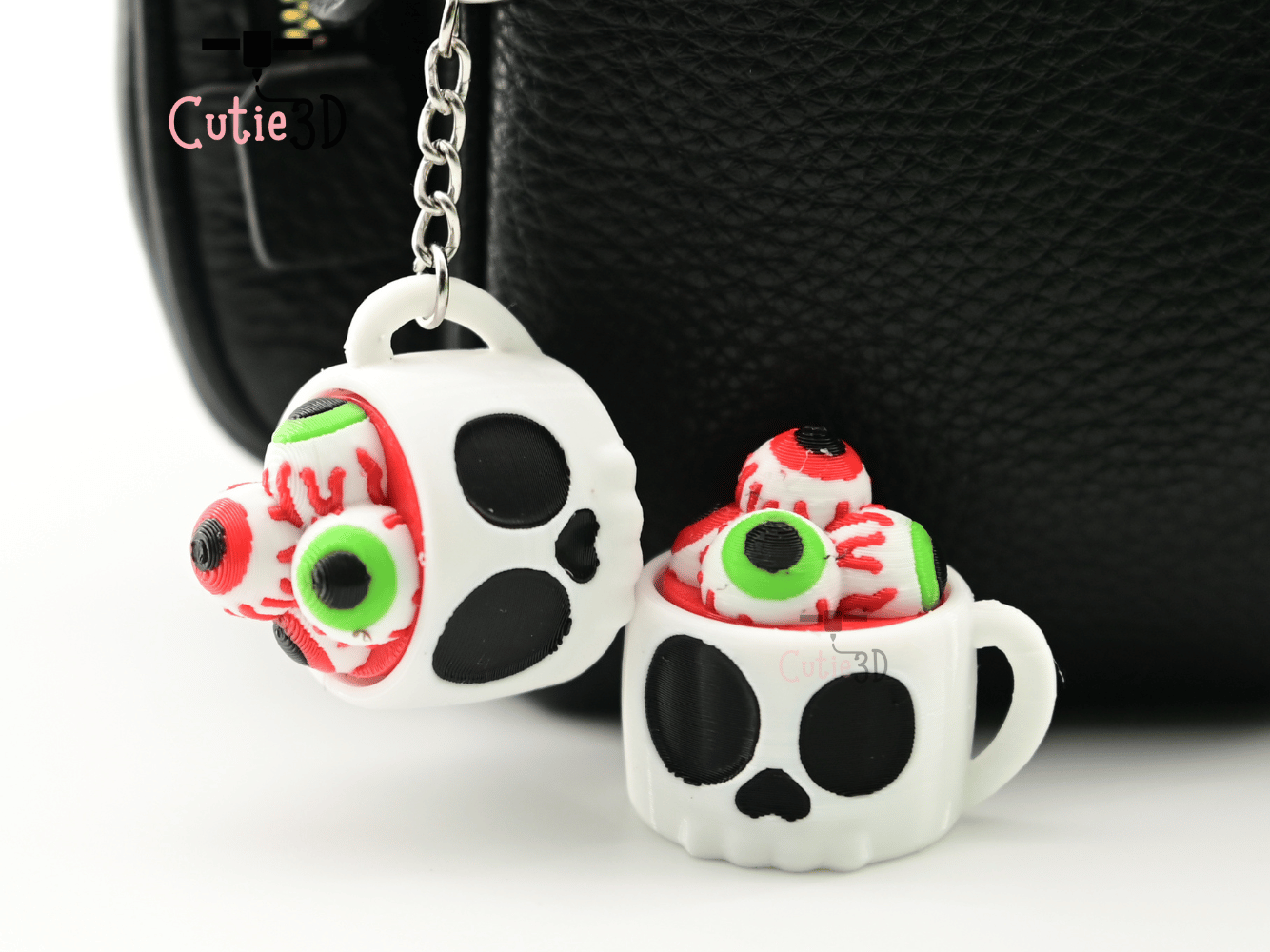 Digital Downloads - Cutie3D Halloween Skull Cup With Eyeballs Keycap Fidget Clicker Keychain - Cute Backpack Keychain