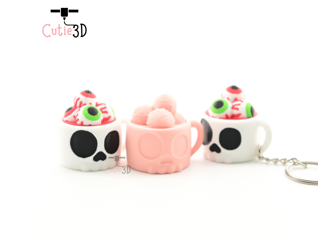 Digital Downloads - Cutie3D Halloween Skull Cup With Eyeballs Keycap Fidget Clicker Keychain - Cute Backpack Keychain