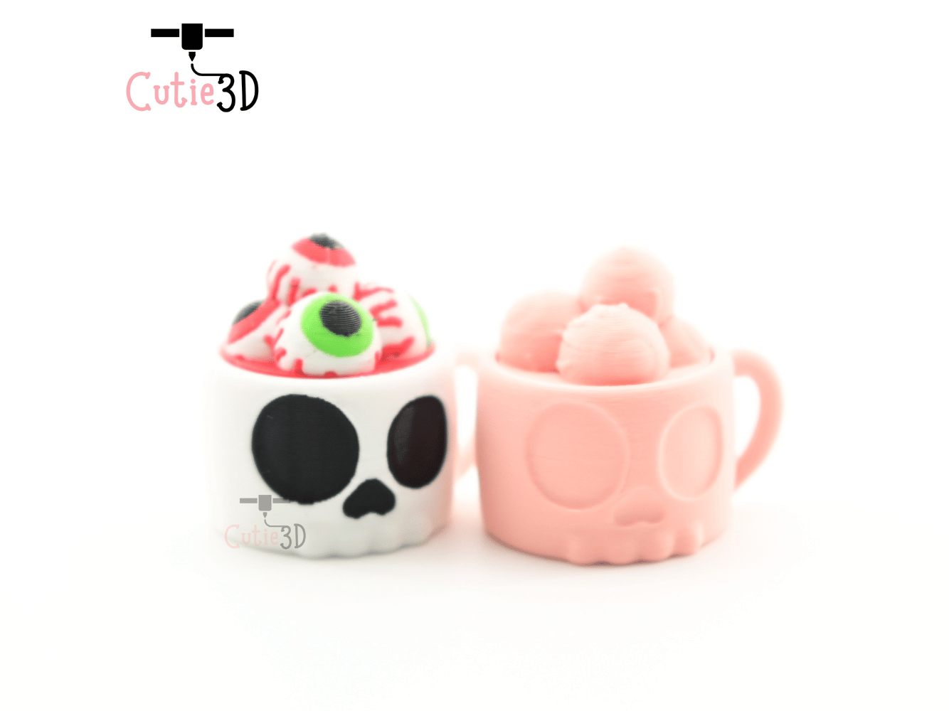 Digital Downloads - Cutie3D Halloween Skull Cup With Eyeballs Keycap Fidget Clicker Keychain - Cute Backpack Keychain