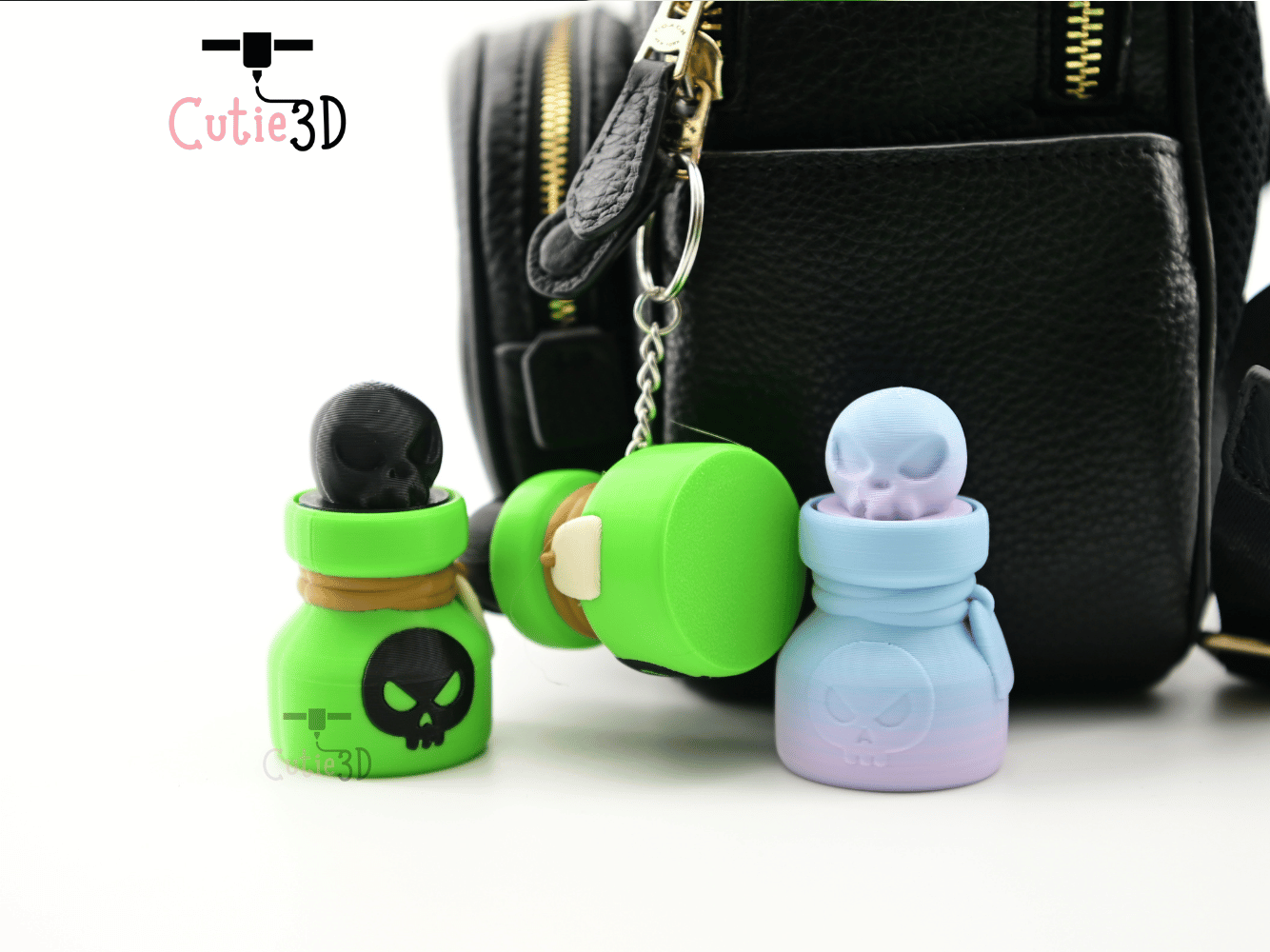 Digital Downloads - Cutie3D Halloween Skull Poison Bottle Keycap Fidget Clicker Keychain - Cute Backpack Keychain