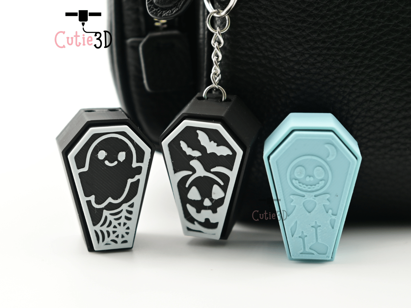Digital Downloads - Cutie3D Halloween Spooky Coffin Set Keycap Fidget Clicker Keychain - Cute Backpack Keychain