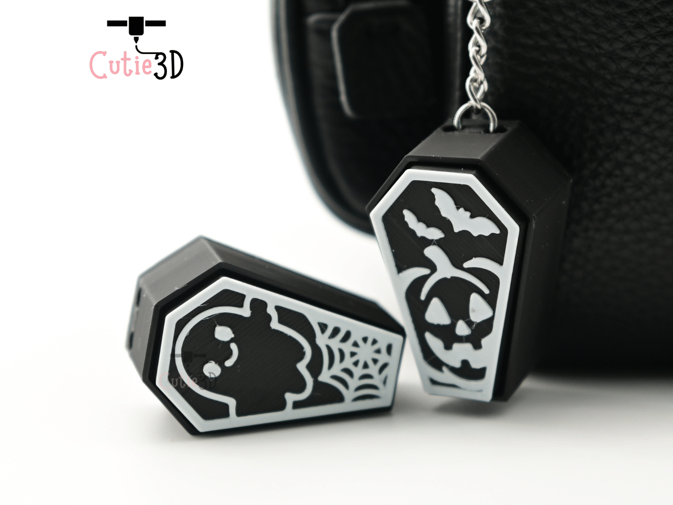 Digital Downloads - Cutie3D Halloween Spooky Coffin Set Keycap Fidget Clicker Keychain - Cute Backpack Keychain