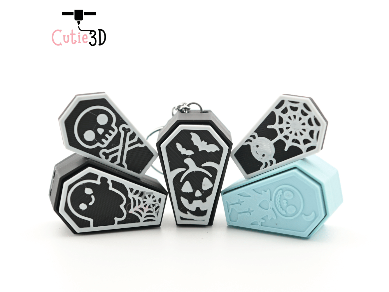 Digital Downloads - Cutie3D Halloween Spooky Coffin Set Keycap Fidget Clicker Keychain - Cute Backpack Keychain