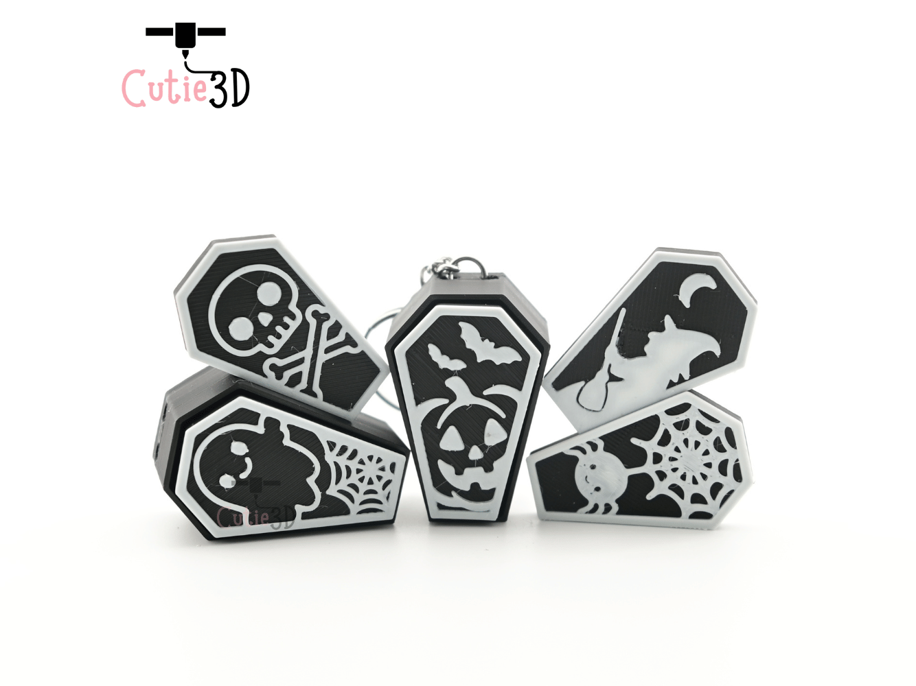 Digital Downloads - Cutie3D Halloween Spooky Coffin Set Keycap Fidget Clicker Keychain - Cute Backpack Keychain