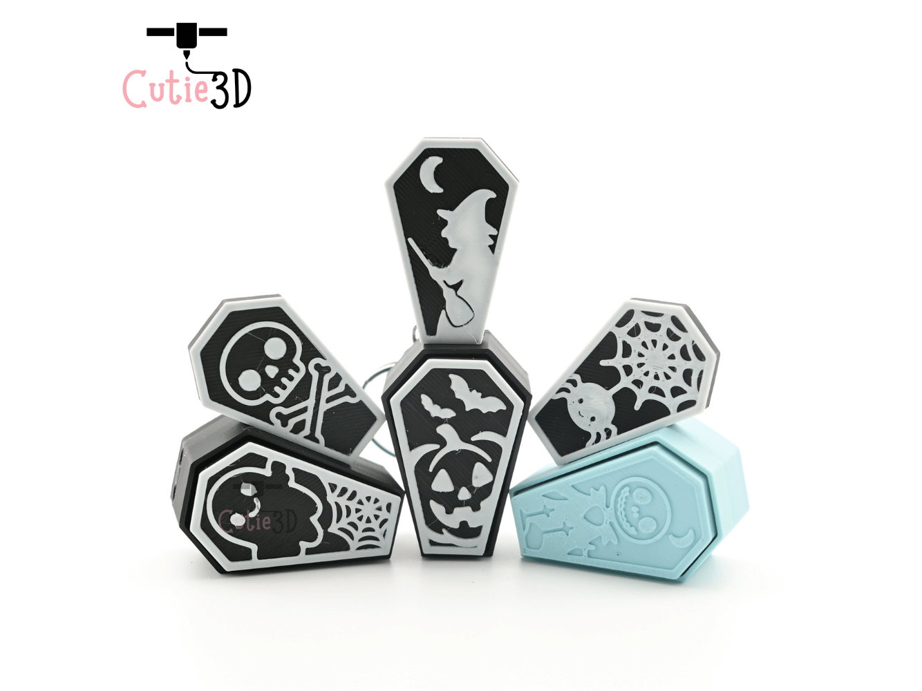 Digital Downloads - Cutie3D Halloween Spooky Coffin Set Keycap Fidget Clicker Keychain - Cute Backpack Keychain