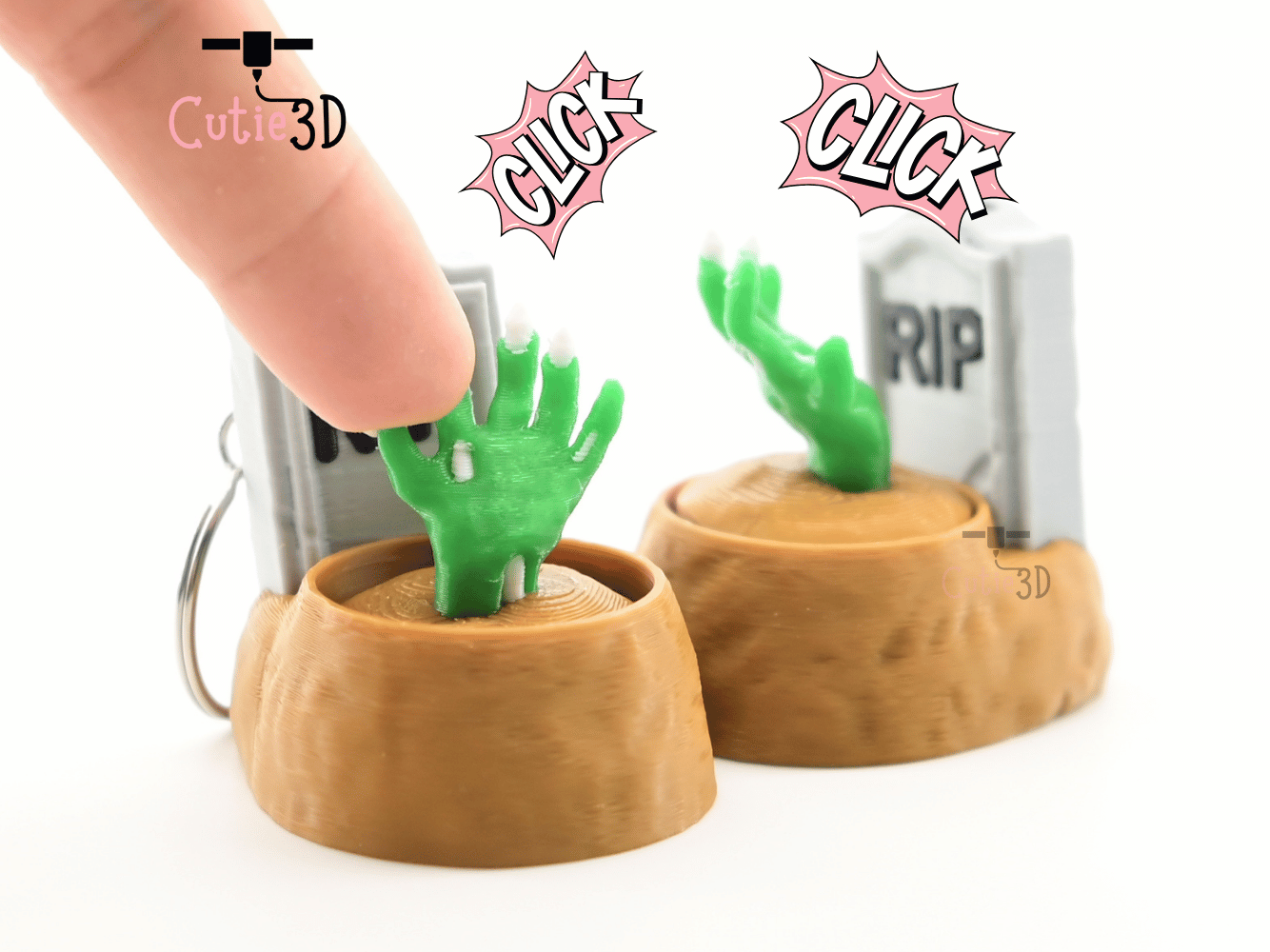 Digital Downloads - Cutie3D Halloween Tombstone With Zombie Hand Keycap Fidget Clicker Keychain - Cute Backpack Keychain
