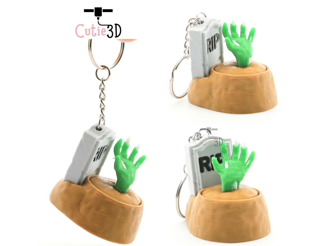 Digital Downloads - Cutie3D Halloween Tombstone With Zombie Hand Keycap Fidget Clicker Keychain - Cute Backpack Keychain