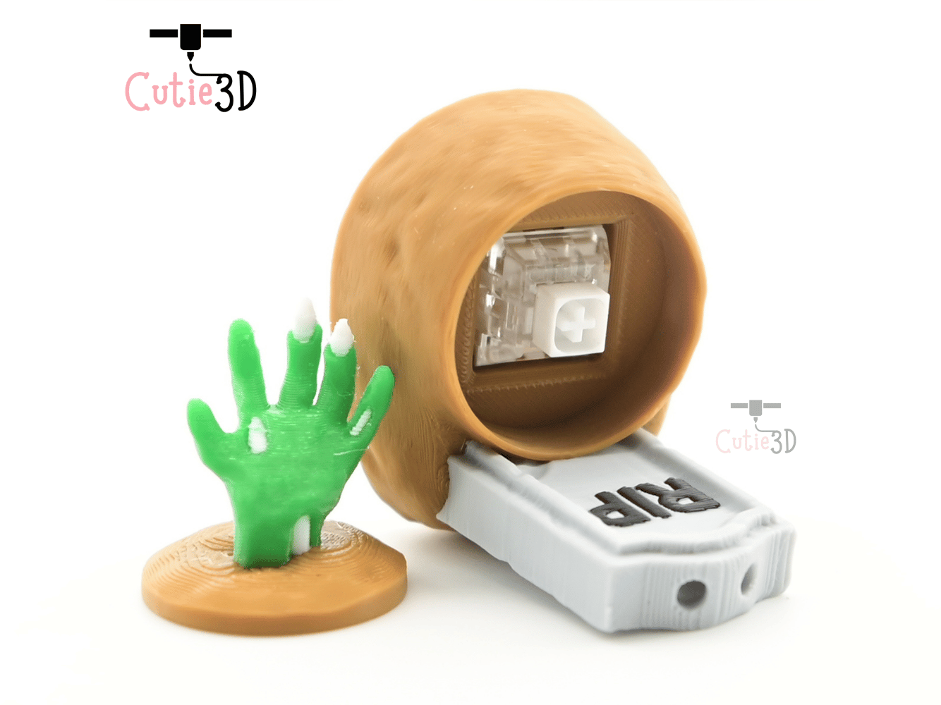 Digital Downloads - Cutie3D Halloween Tombstone With Zombie Hand Keycap Fidget Clicker Keychain - Cute Backpack Keychain