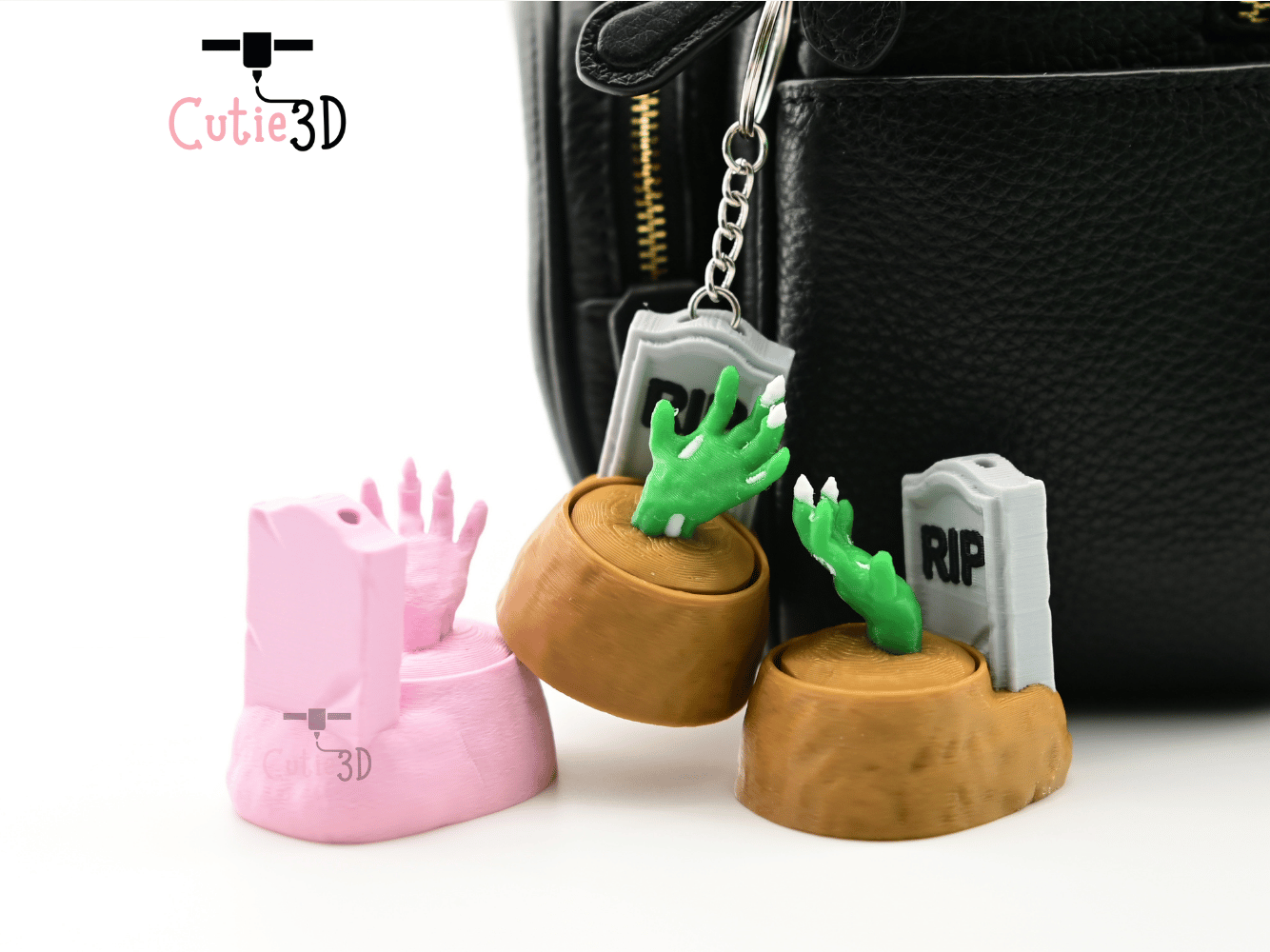 Digital Downloads - Cutie3D Halloween Tombstone With Zombie Hand Keycap Fidget Clicker Keychain - Cute Backpack Keychain