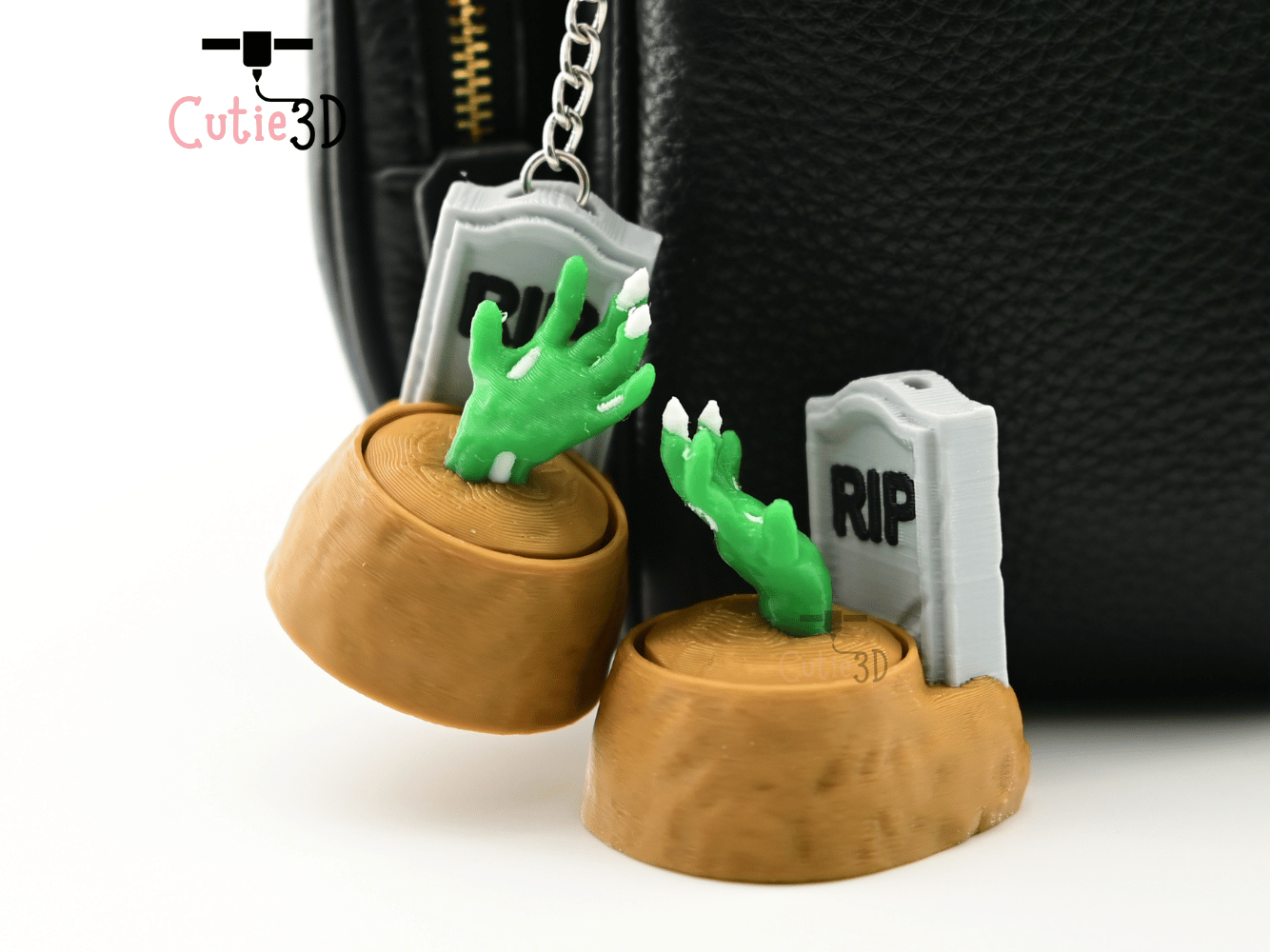 Digital Downloads - Cutie3D Halloween Tombstone With Zombie Hand Keycap Fidget Clicker Keychain - Cute Backpack Keychain
