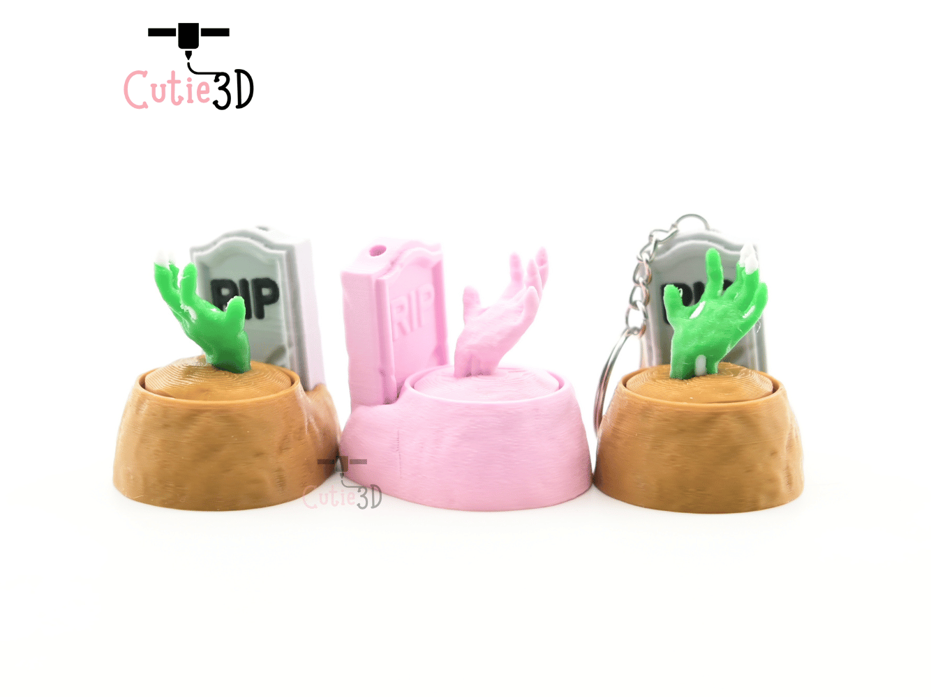 Digital Downloads - Cutie3D Halloween Tombstone With Zombie Hand Keycap Fidget Clicker Keychain - Cute Backpack Keychain
