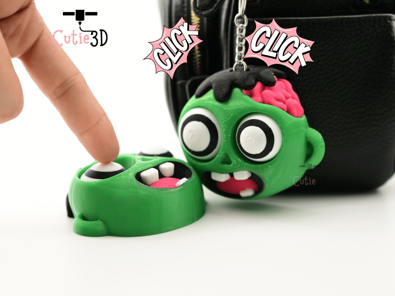 Digital Downloads - Cutie3D Halloween Zombie Head Keycap Fidget Clicker Keychain - Cute Backpack Keychain