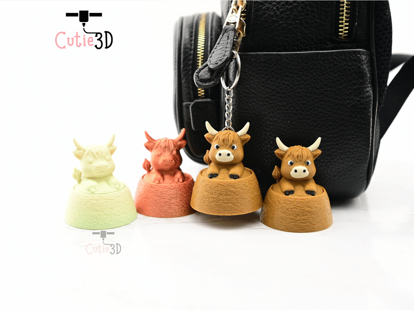 Digital Downloads - Cutie3D Highland Cow On Hay Keycap Fidget Clicker Keychain - Cute Backpack Keychain