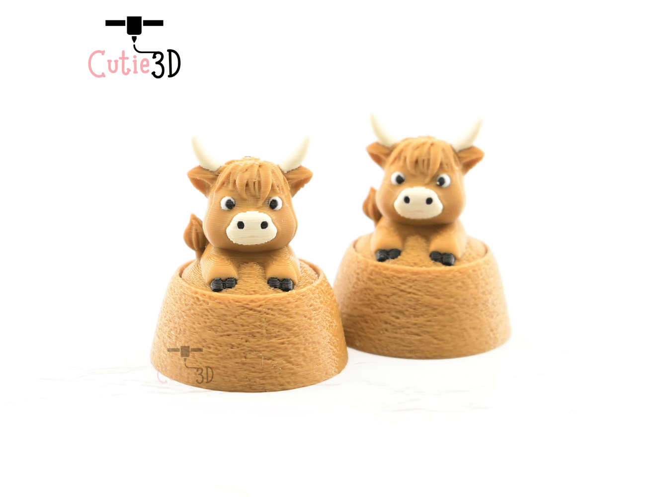 Digital Downloads - Cutie3D Highland Cow On Hay Keycap Fidget Clicker Keychain - Cute Backpack Keychain