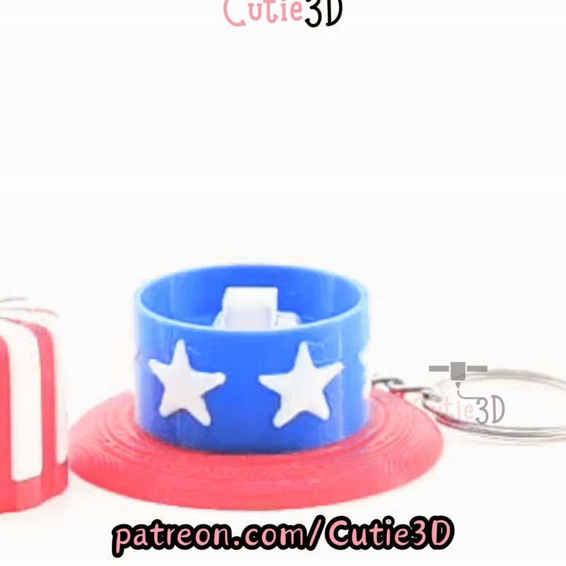 Digital Downloads - Cutie3D July 4Th Hat Keycap Fidget Clicker Keychain - Cute Backpack Keychain