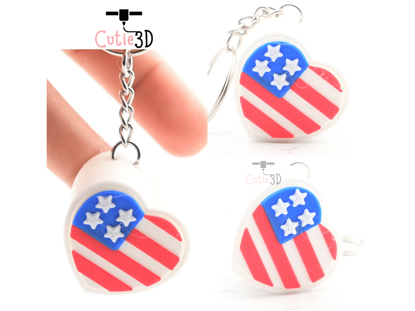Digital Downloads - Cutie3D July 4Th Heart Keycap Fidget Clicker Keychain - Cute Backpack Keychain