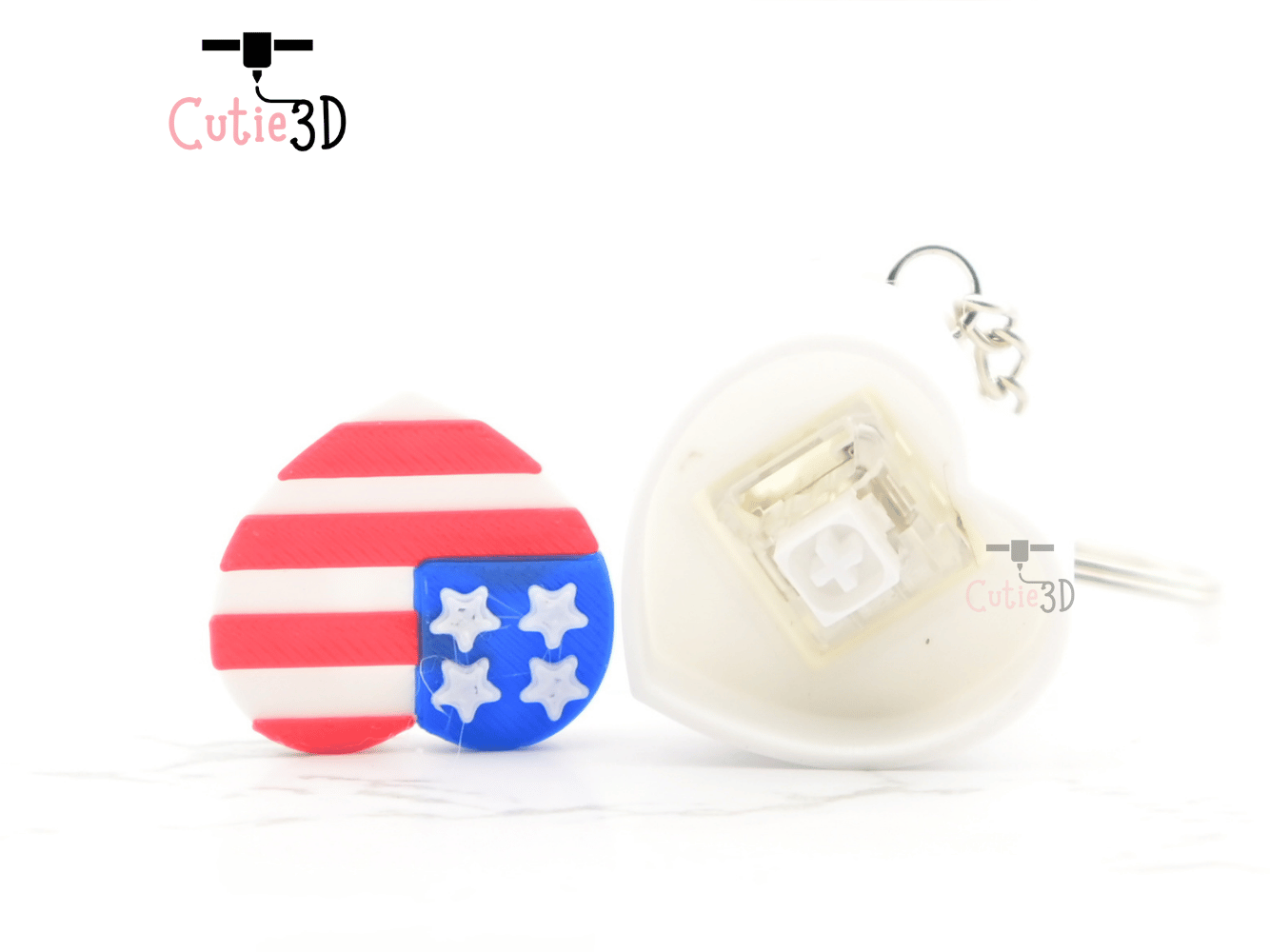 Digital Downloads - Cutie3D July 4Th Heart Keycap Fidget Clicker Keychain - Cute Backpack Keychain