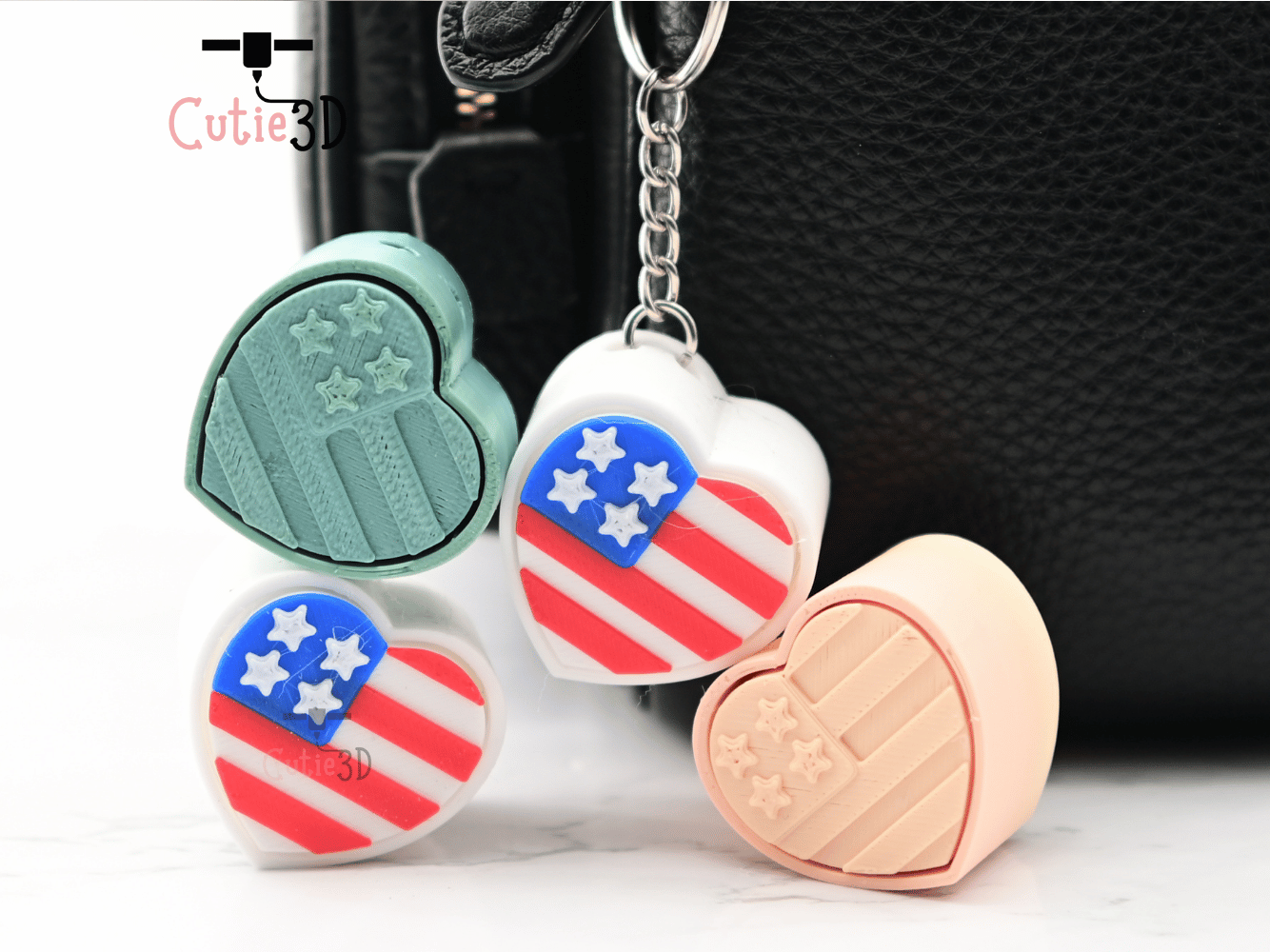 Digital Downloads - Cutie3D July 4Th Heart Keycap Fidget Clicker Keychain - Cute Backpack Keychain