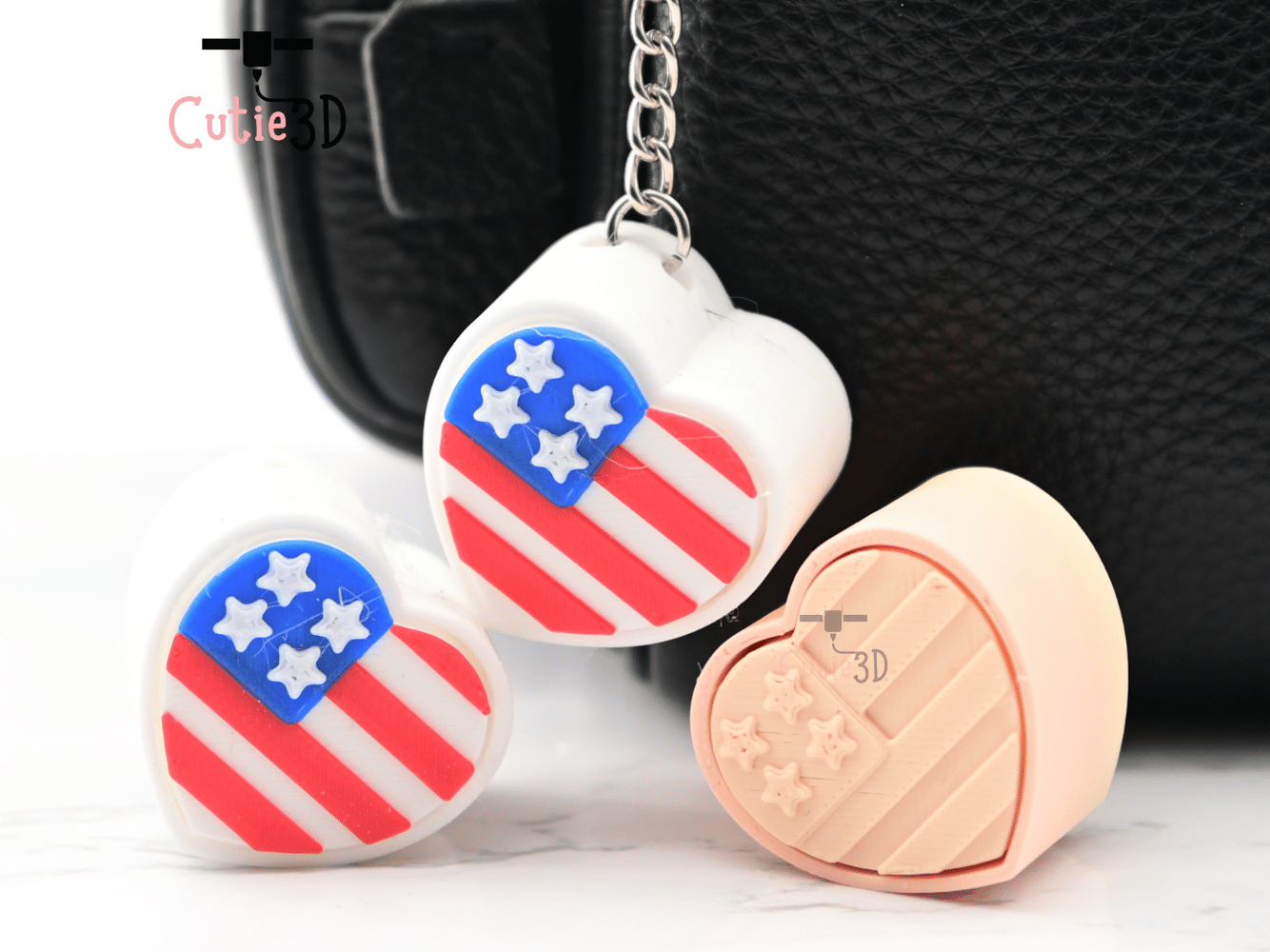Digital Downloads - Cutie3D July 4Th Heart Keycap Fidget Clicker Keychain - Cute Backpack Keychain