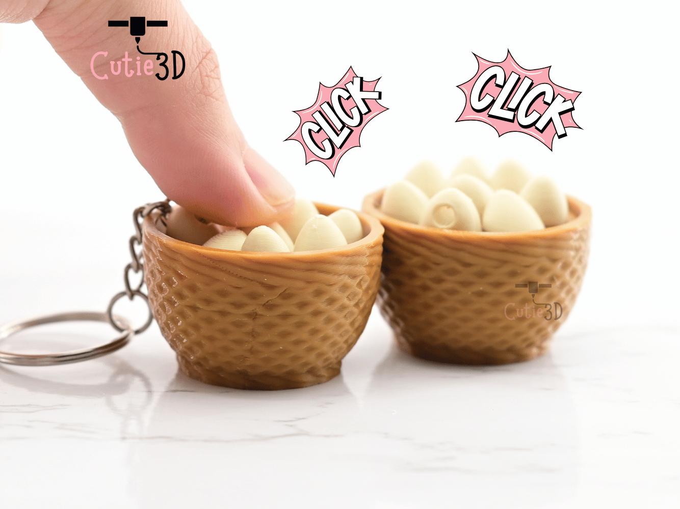 Digital Downloads - Cutie3D Keycap Fidget Clicker Egg Basket Keychain - Cute Backpack Keychain