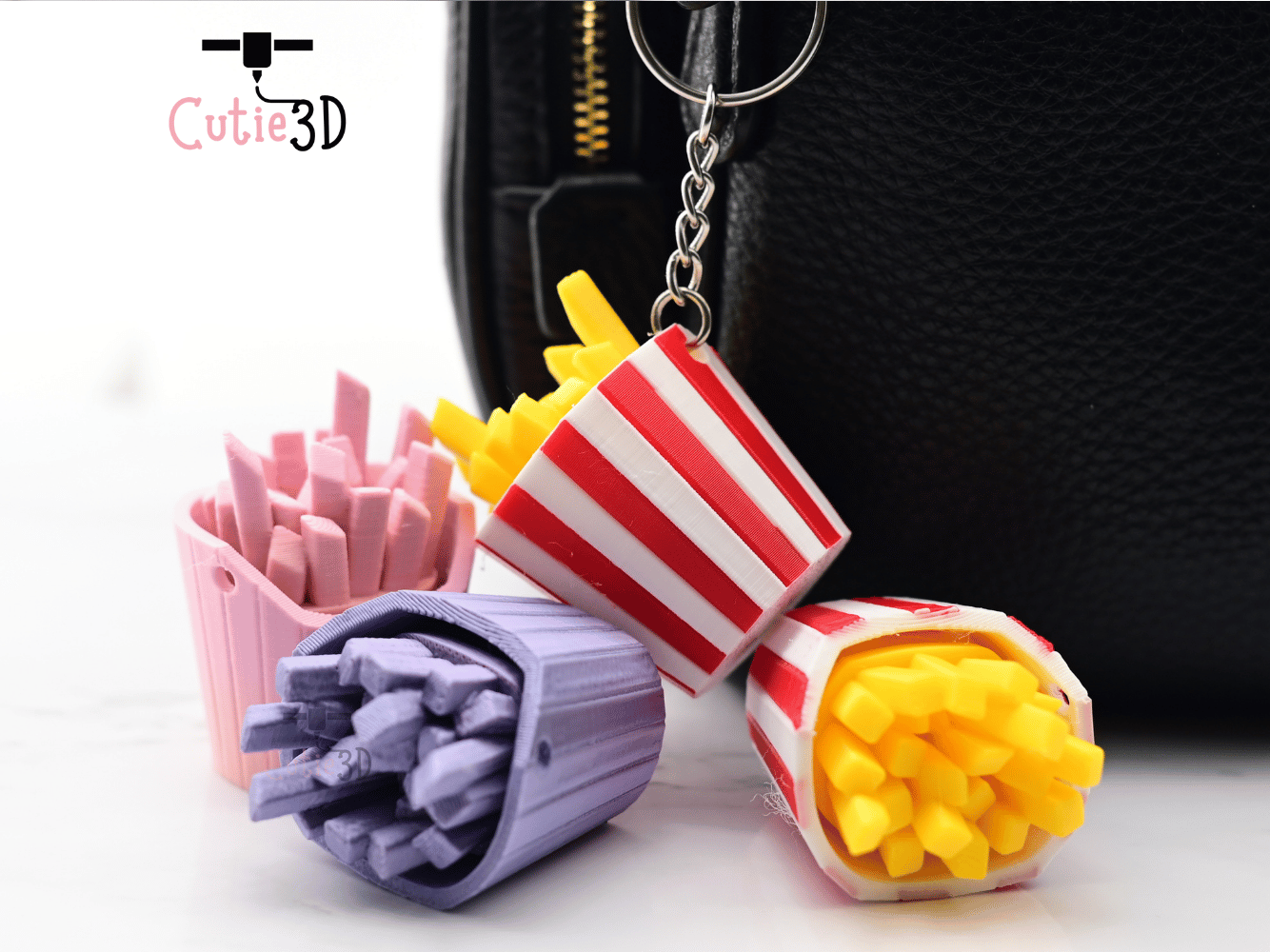 Digital Downloads - Cutie3D Keycap Fidget Clicker French Fries Keychain - Cute Backpack Keychain