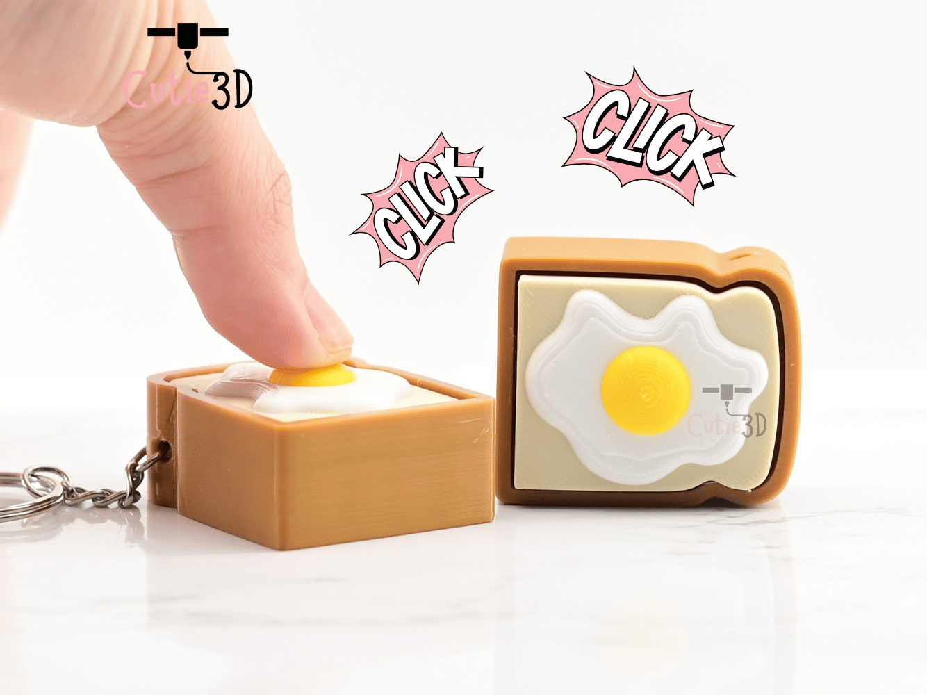 Digital Downloads - Cutie3D Keycap Fidget Clicker Fried Egg On Toast Keychain - Cute Backpack Keychain