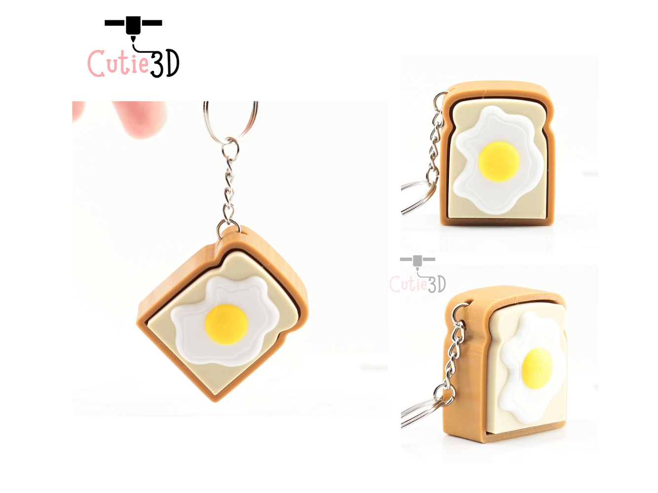Digital Downloads - Cutie3D Keycap Fidget Clicker Fried Egg On Toast Keychain - Cute Backpack Keychain