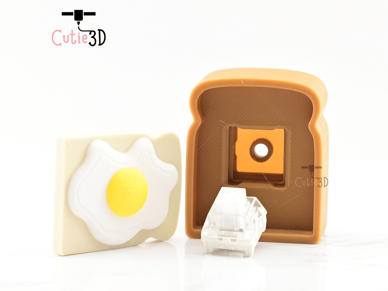 Digital Downloads - Cutie3D Keycap Fidget Clicker Fried Egg On Toast Keychain - Cute Backpack Keychain