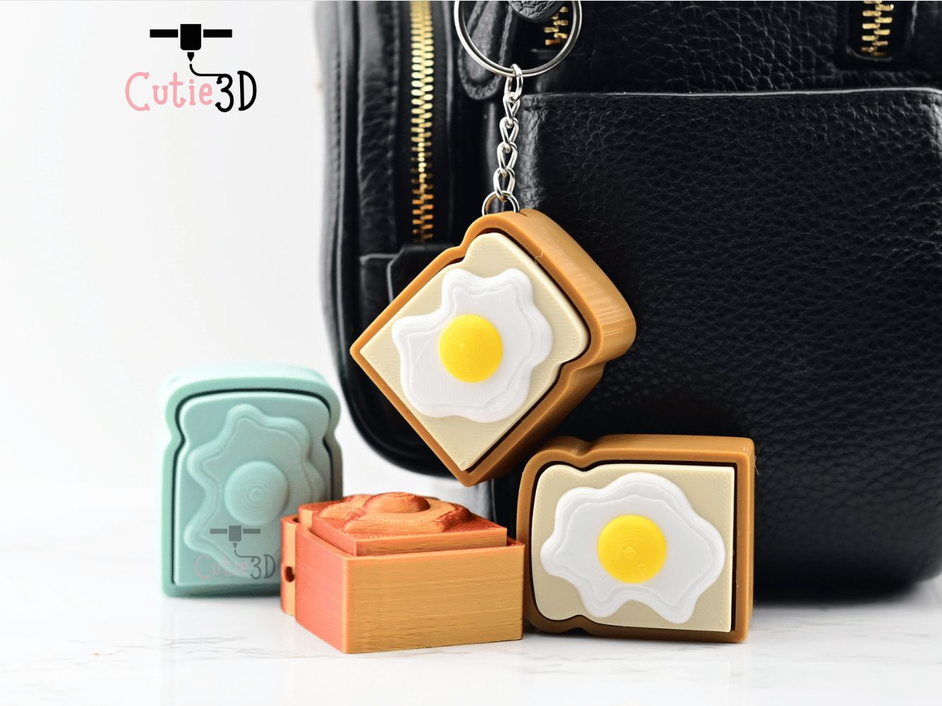 Digital Downloads - Cutie3D Keycap Fidget Clicker Fried Egg On Toast Keychain - Cute Backpack Keychain