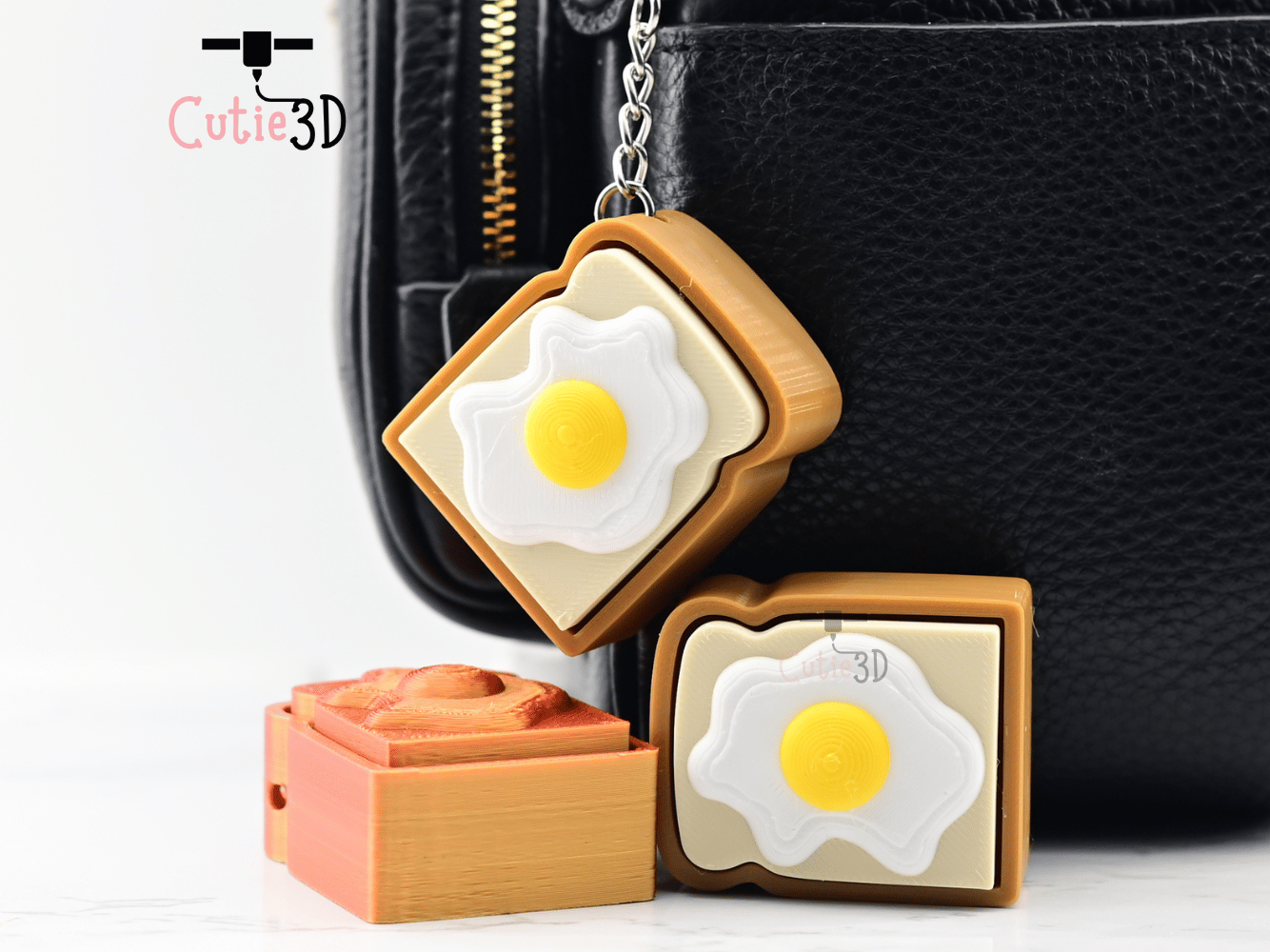 Digital Downloads - Cutie3D Keycap Fidget Clicker Fried Egg On Toast Keychain - Cute Backpack Keychain