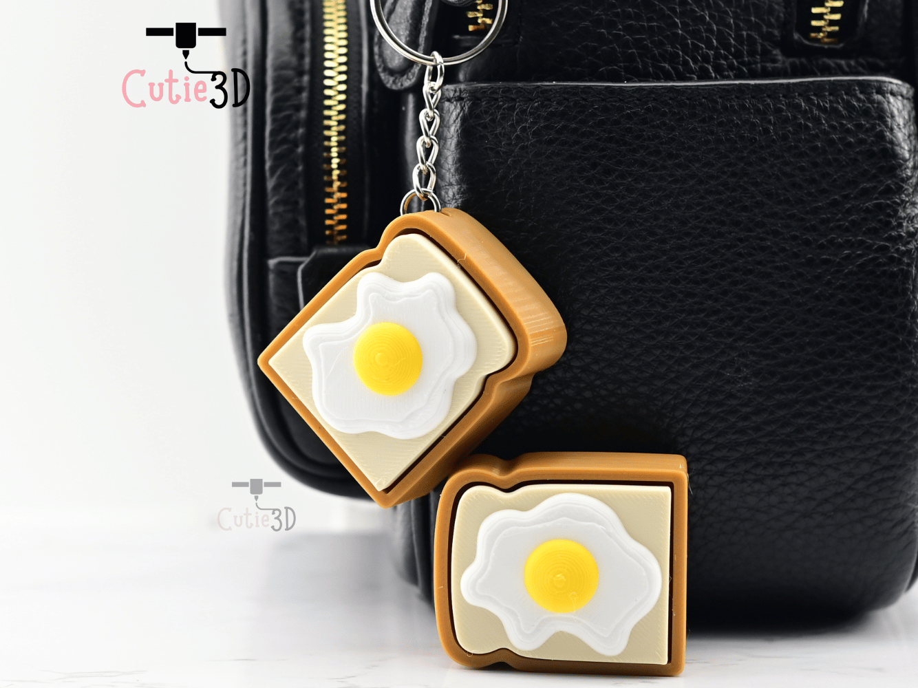 Digital Downloads - Cutie3D Keycap Fidget Clicker Fried Egg On Toast Keychain - Cute Backpack Keychain