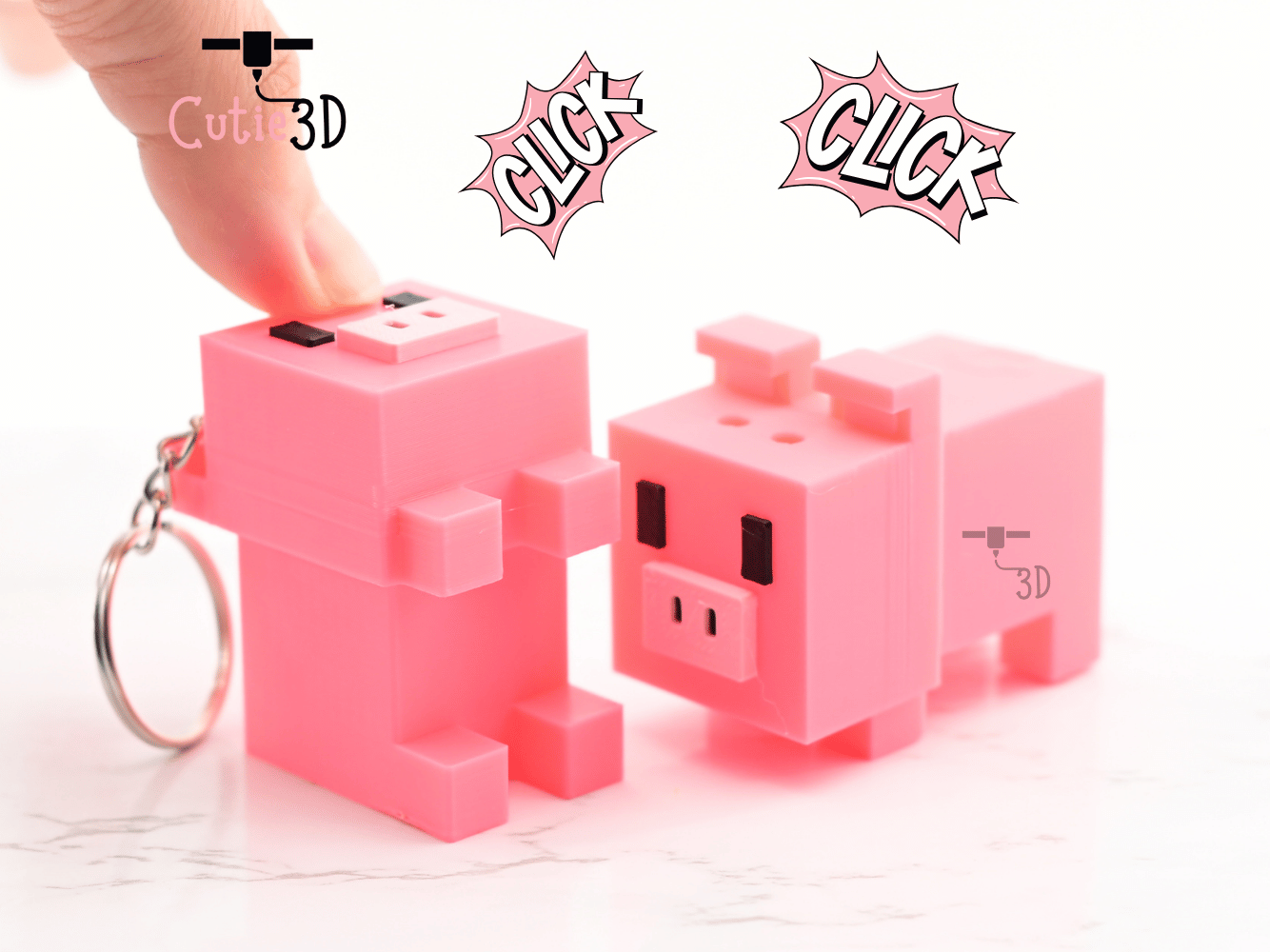 Digital Downloads - Cutie3D Minecraft Pig Keycap Fidget Clicker Keychain - Cute Backpack Keychain