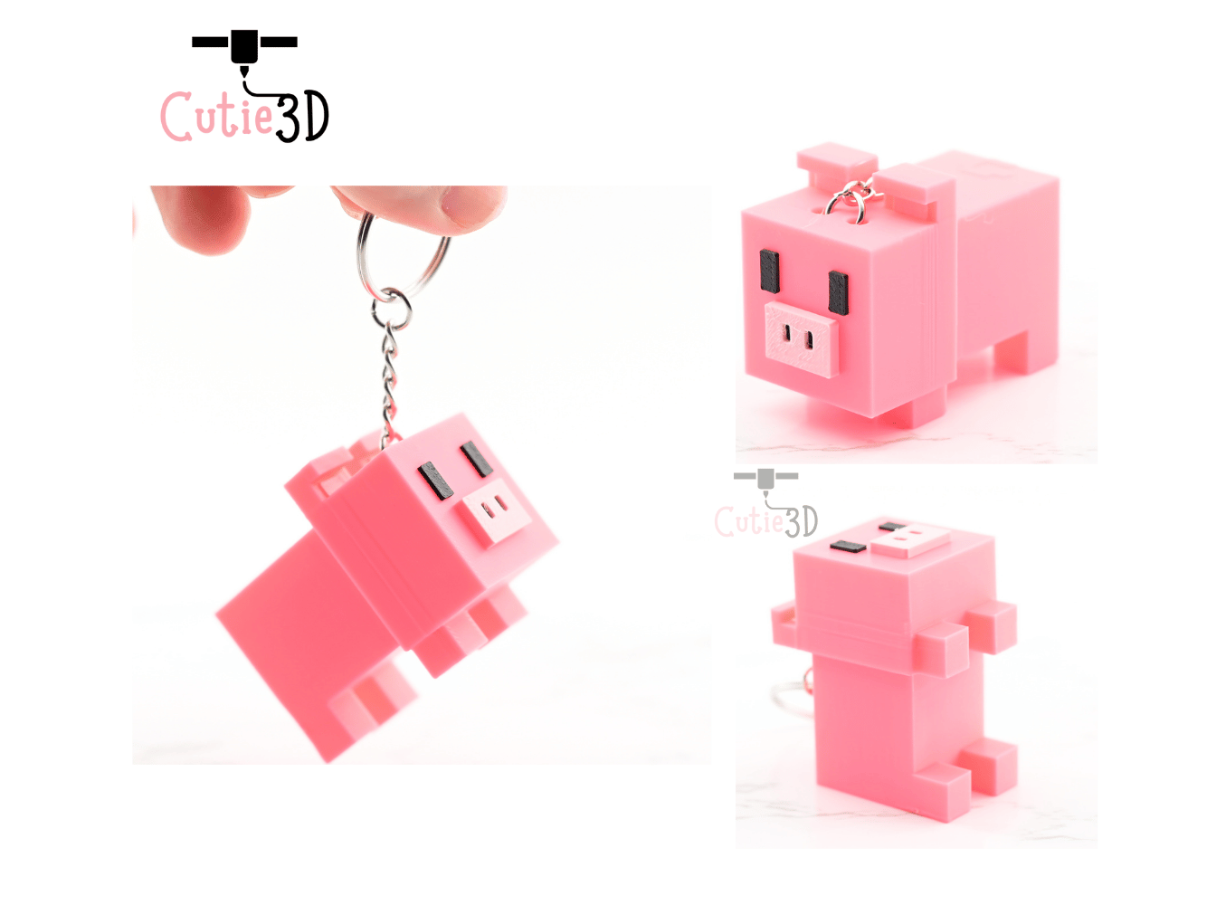 Digital Downloads - Cutie3D Minecraft Pig Keycap Fidget Clicker Keychain - Cute Backpack Keychain