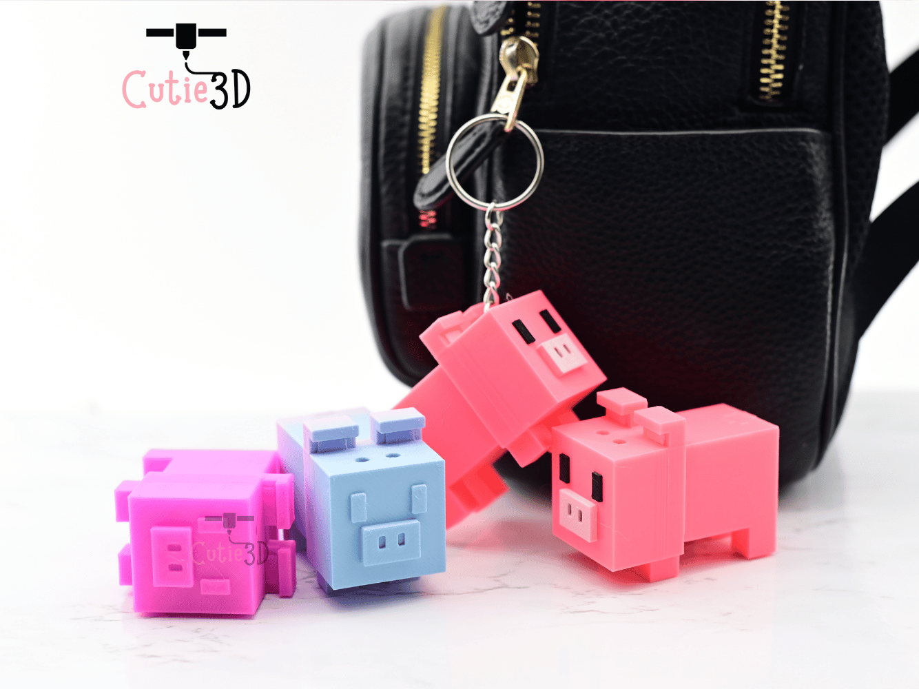 Digital Downloads - Cutie3D Minecraft Pig Keycap Fidget Clicker Keychain - Cute Backpack Keychain