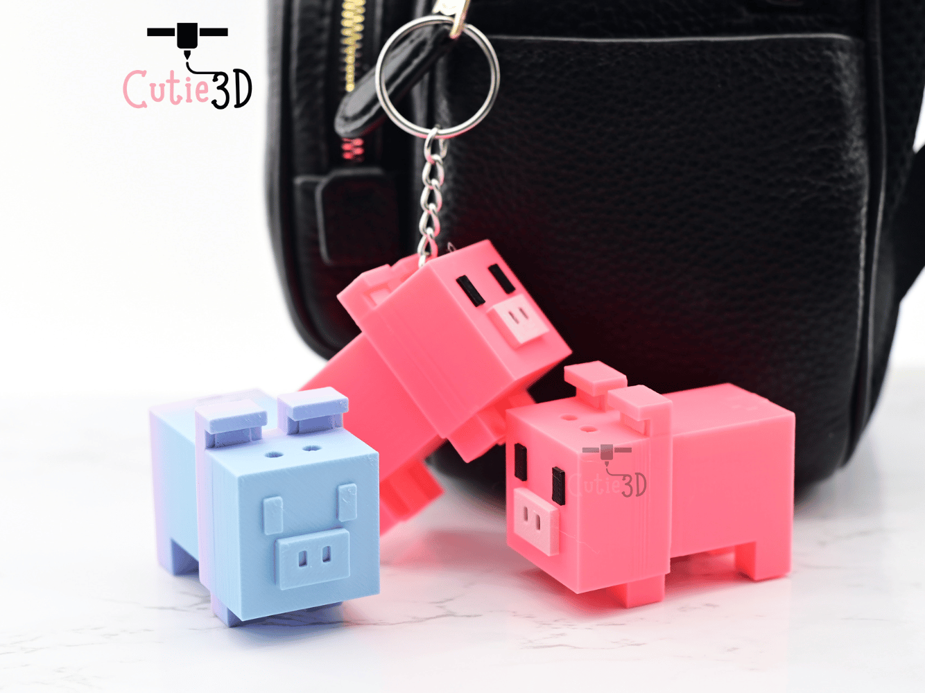 Digital Downloads - Cutie3D Minecraft Pig Keycap Fidget Clicker Keychain - Cute Backpack Keychain