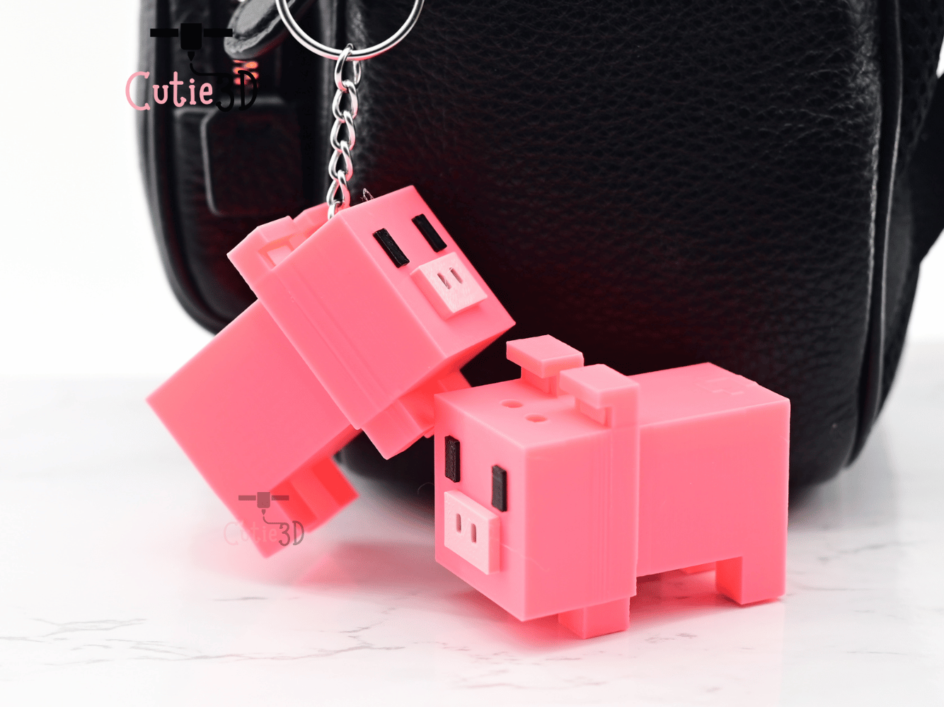 Digital Downloads - Cutie3D Minecraft Pig Keycap Fidget Clicker Keychain - Cute Backpack Keychain