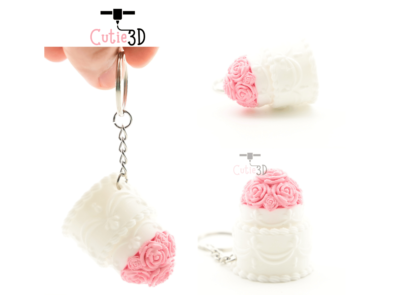 Digital Downloads - Cutie3D Mini Rose Wedding Cake Keycap Fidget Clicker Keychain - Cute Backpack Keychain