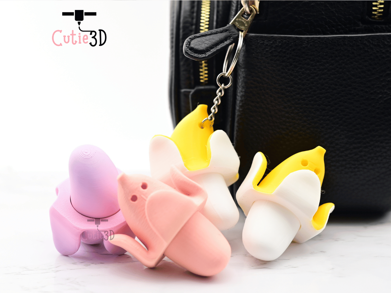 Digital Downloads - Cutie3D Peeled Banana Keycap Fidget Clicker Keychain - Cute Backpack Keychain
