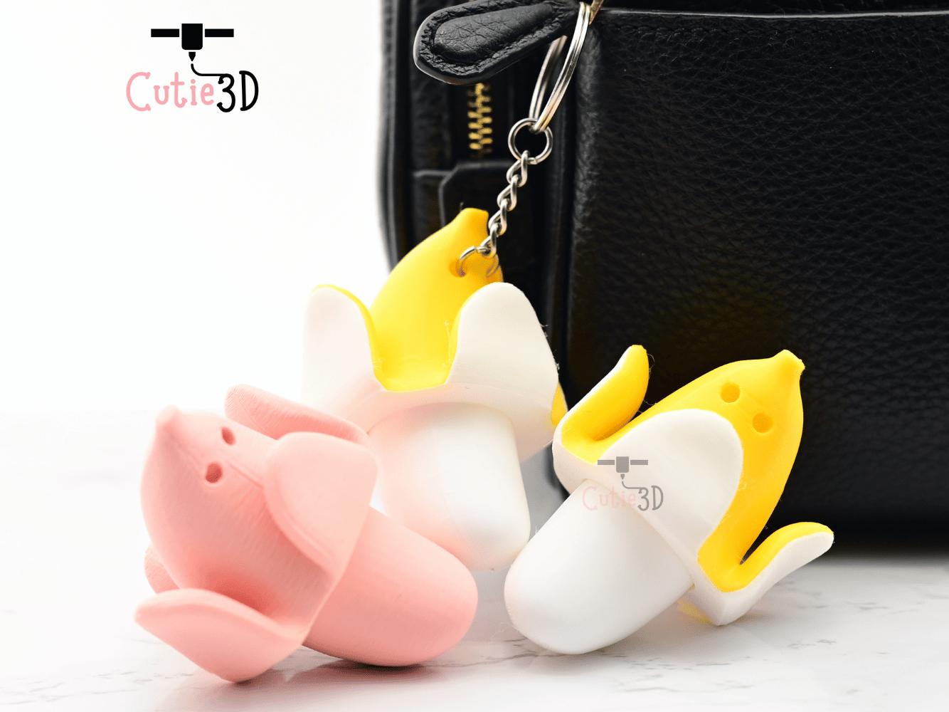 Digital Downloads - Cutie3D Peeled Banana Keycap Fidget Clicker Keychain - Cute Backpack Keychain