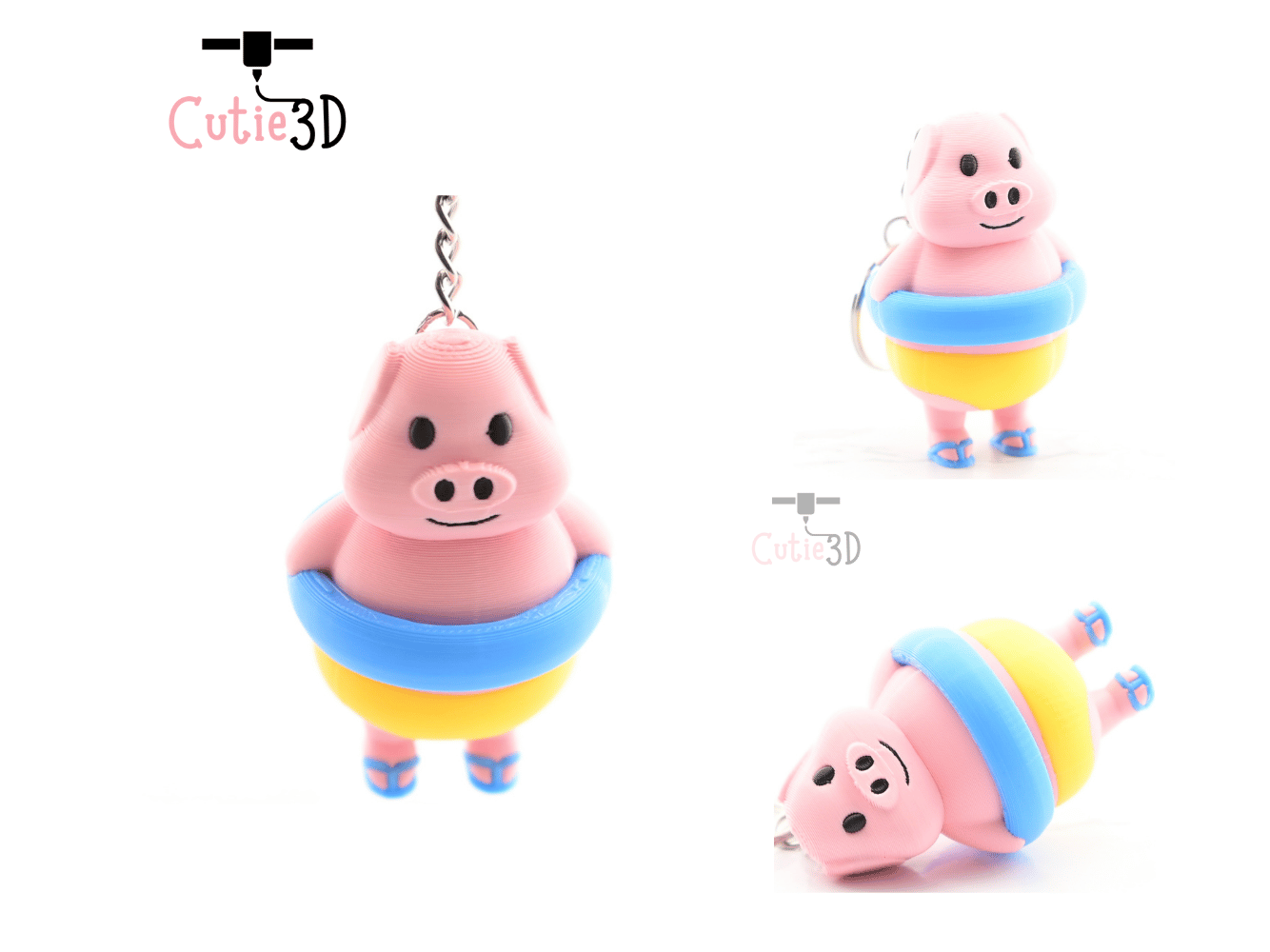 Digital Downloads - Cutie3D Pig In Swim Ring Summer Keycap Fidget Clicker Keychain - Cute Backpack Keychain