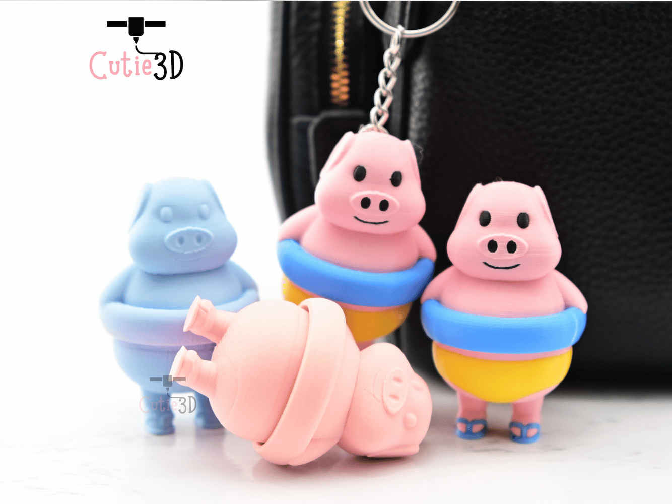 Digital Downloads - Cutie3D Pig In Swim Ring Summer Keycap Fidget Clicker Keychain - Cute Backpack Keychain