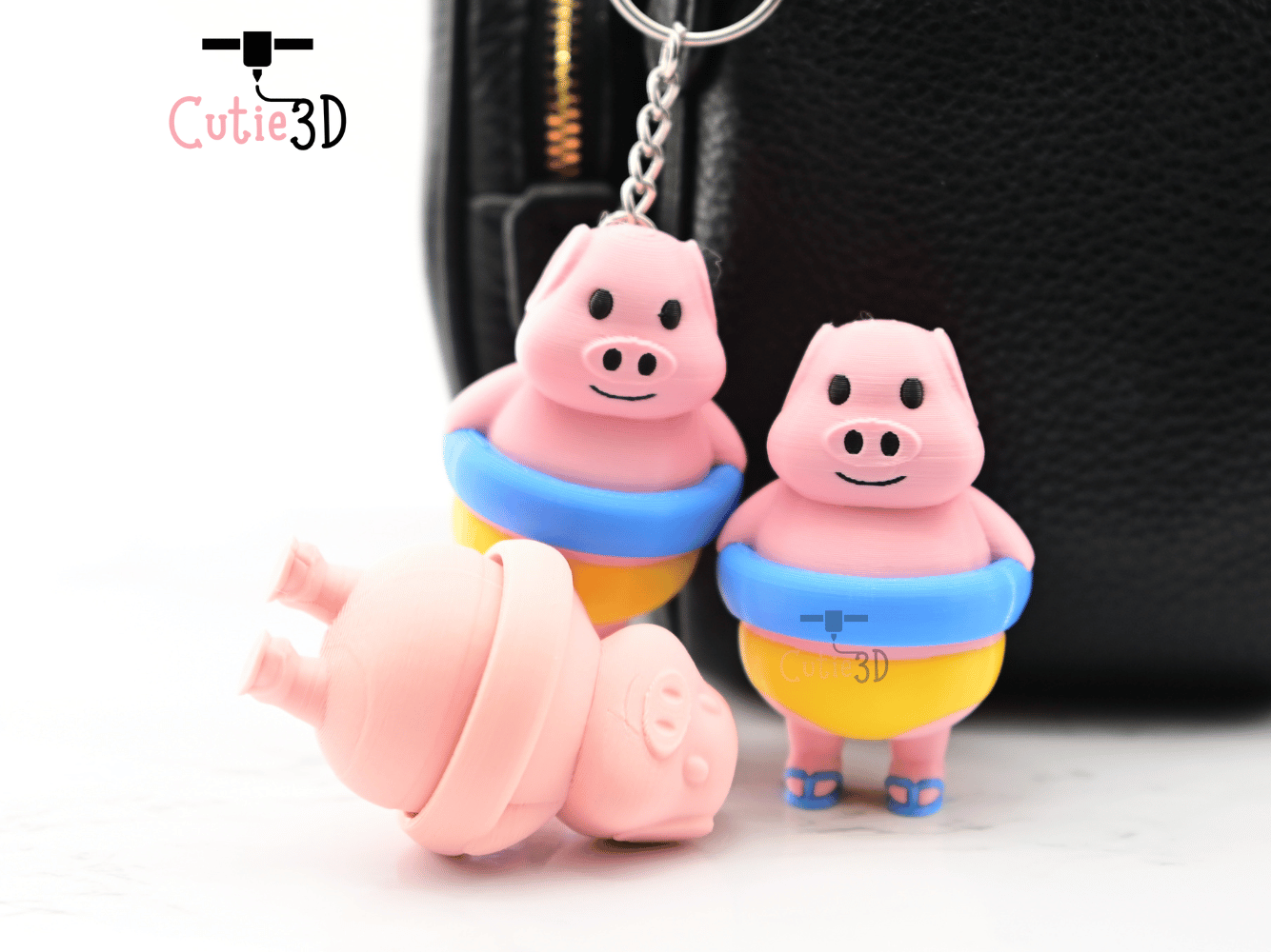 Digital Downloads - Cutie3D Pig In Swim Ring Summer Keycap Fidget Clicker Keychain - Cute Backpack Keychain