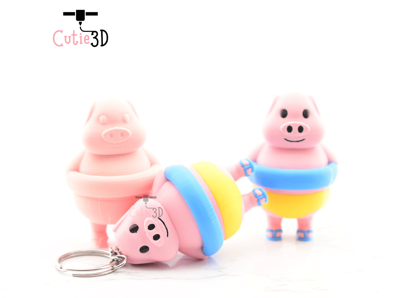 Digital Downloads - Cutie3D Pig In Swim Ring Summer Keycap Fidget Clicker Keychain - Cute Backpack Keychain