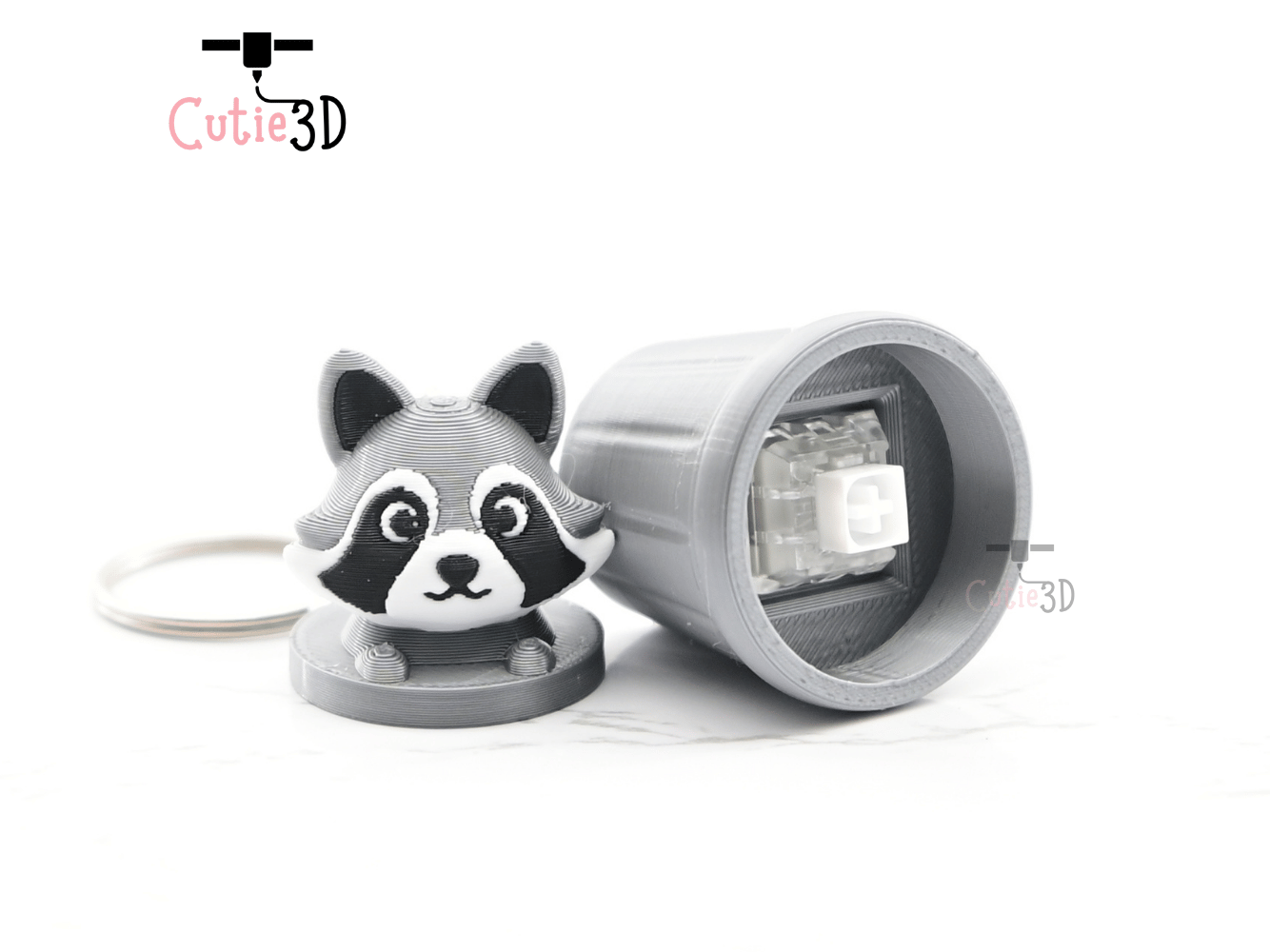 Digital Downloads - Cutie3D Raccoon In Trash Can Keycap Fidget Clicker Keychain - Cute Backpack Keychain