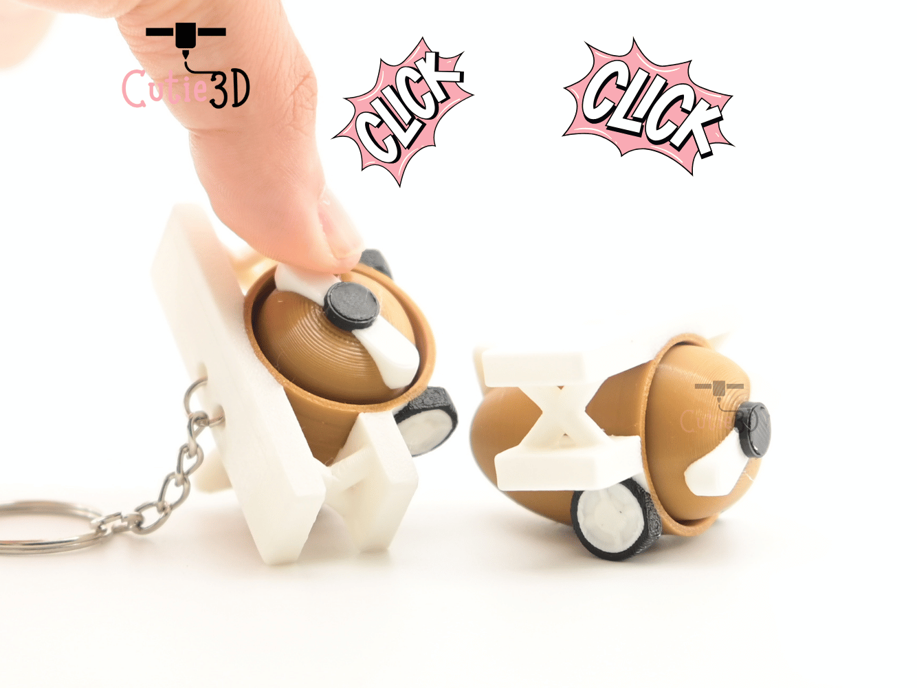 Digital Downloads - Cutie3D Retro Biplane Keycap Fidget Clicker Keychain - Cute Backpack Keychain